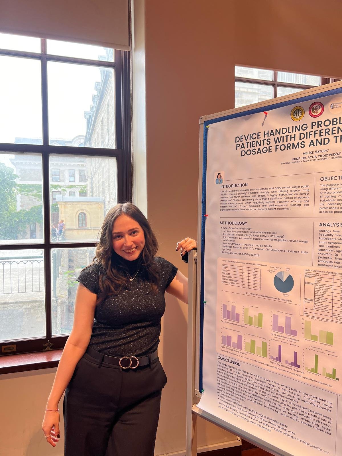 Melike Ozturk presenting her research poster at Istanbul University Faculty of Pharmacy